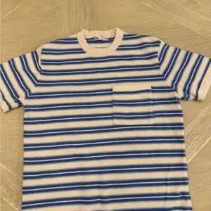 Zara Women's Blue and White Striped Sweater Top